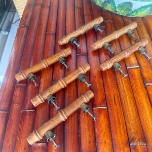 Wood Bamboo-Style Drawer Pulls - Natural Brown (Set of 6)